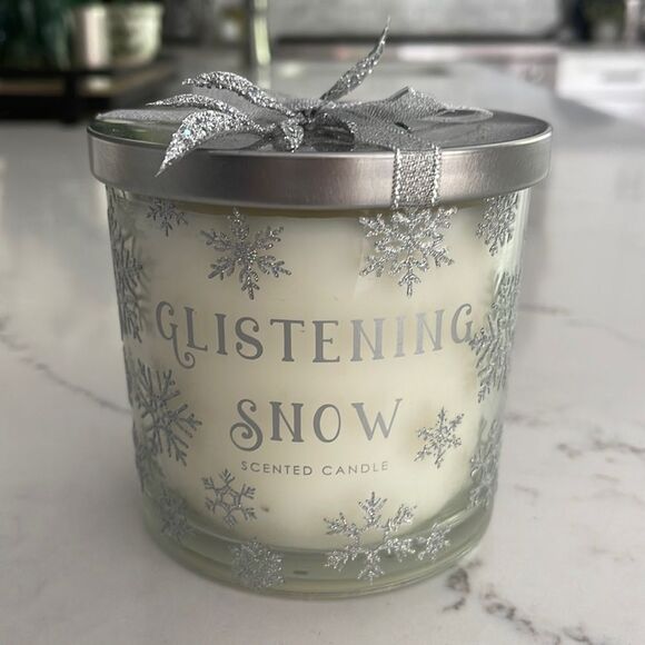Other - Glistening Snow White Snowflake Decal Jar Candle, 14 oz.